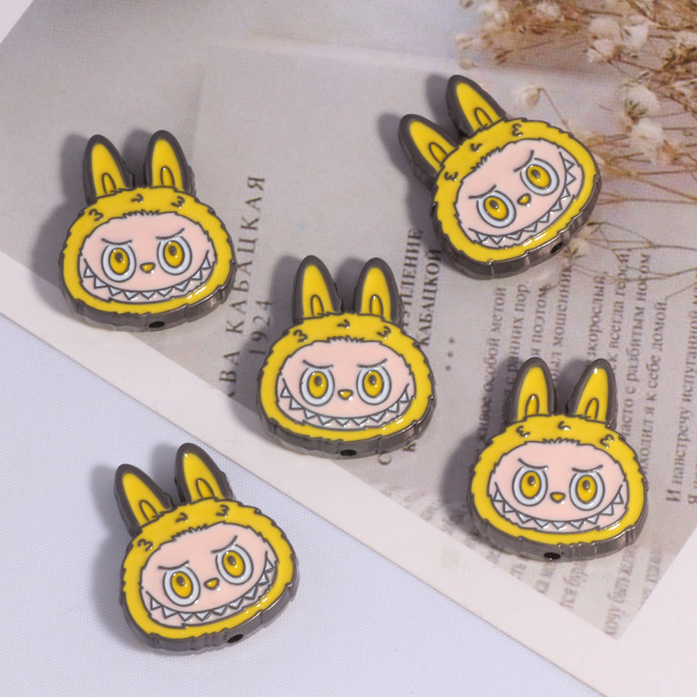 Wholesale 10PCS New DIY straight hole beads cute cartoon anime labubu decoration mobile phone chain key chain bag chain accessories